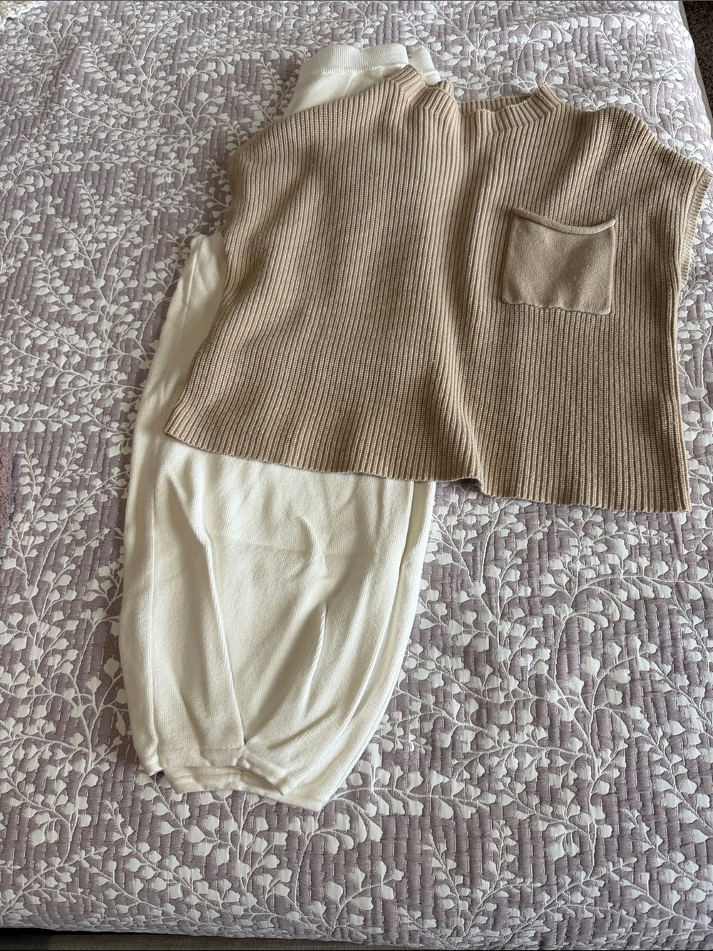 Amazon Cream Jogger Pants with Tan Ribbed Sleeveless Top